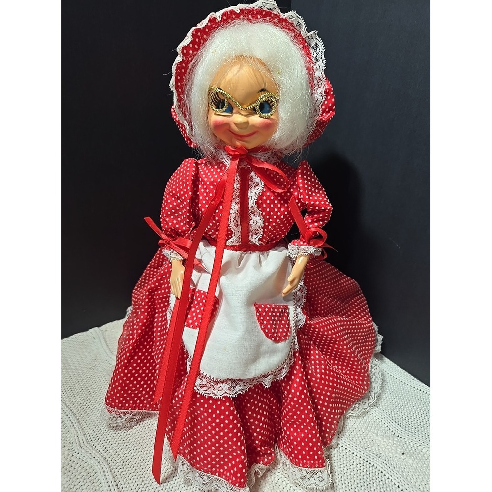 VTG Christmas Mrs Santa Claus 14"‎ Dish Soap Bottle Doll Handmade Retro Folk Art